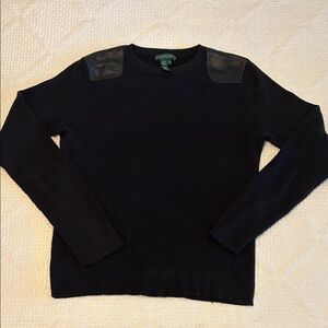 Ralph Lauren Black Sweater with Leather Shoulder Accents
